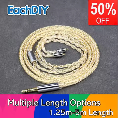 8 Core 99% 7n Pure Silver 24k Gold Plated Earphone Cable For 0.78mm Flat Step JH Audio JH16 Pro JH11