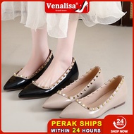 Venalisa Shoes For Wome Bertambah 4CM Menunjuk Fesyen Leather Rivet Sesuai Jamuan Perniagaan raya