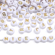 50pcs 4x7mm Acrylic Letter Beads Single Alphabet A-Z White Gold Letter Flat Beads For Jewelry Making DIY Necklace Earring Accessories