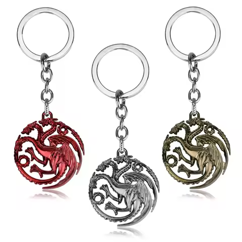 Movie Wolf Head Dragon Animal Pendants Keychain Ice Fire Jewelry Key Ring for Fans Backpack Accessor