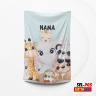 SEL-P05 Selimut Custom Nama Souvenir Hadiah Bayi Anak Motif Animal