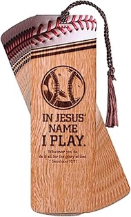 BKMTL-606 Baseball - in Jesus Name I Play - 1 Corinthians 10:31-6 x 2 Inch Brown Cardstock Tassel Bo