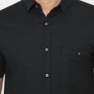 Code Male - Brave Kemeja Pria Basic Lengan Pendek Dark Hitam Slimfit