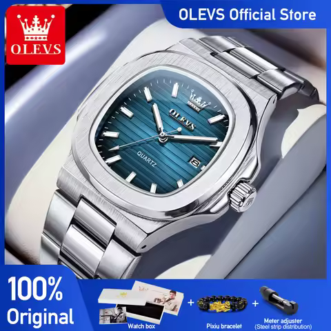 OLEVS 3696 Mens Watch Simple Original Square Quartz Watch Waterproof Luminous Watches For Man Date W