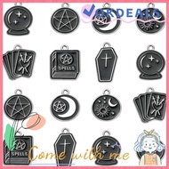 OKDEAL Black Tarot Charms, Zinc Alloy 13-25mm Magic Witch Charms, Black 7 Styles Enamel Coffin Magic Ball Tarot Card Charms For Jewelry Making Bulk