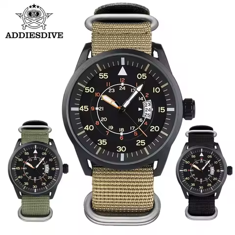 ADDIESDIVE Quartz Watch MY-JD1508 For Men Sports Hardlex Dial Crystal 50M Waterproof Nylon Strap