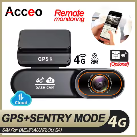 ACCEO 4G LTE Dashcam GPS Remote Connection Live-View Night Vision Car Camera 24H Parking Collision W
