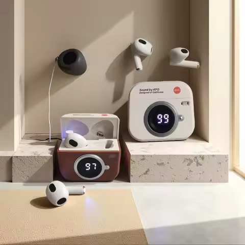 Q86 TWS Wireless Bluetooth Earbuds HiFi Stereo Sound Sport Headset Retro Camera Design Earphones for