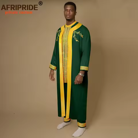 African Men Clothing Embroidery Agbada Robes Shirts and Pants 3 Piece Set Dashiki Wear Traditional G