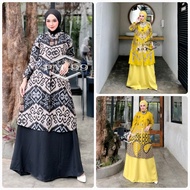 Baju Gamis Batik Wanita Muslim Dewasa Jumbo Terbaru Kombinasi Lebaran