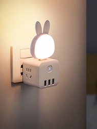 1 件智能聲控兔子 Led 夜燈帶 Usb 端口、聲控床頭燈、創意禮品