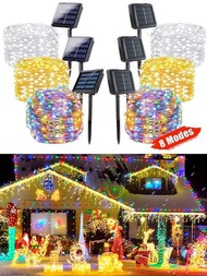 300顆LED太陽能仙女燈，110英尺太陽能室外防水串燈，8種模式銅絲太陽能閃爍燈，用於室外園藝裝飾燈