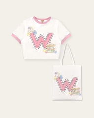 Wila-Wilda T-shirt เสื้อยืดคร็อป คอกลม สไตล์Highschool สกรีนลายกระต่าย Y2K สายหวาน