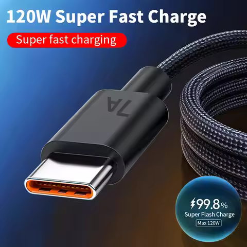 120W 7A USB to Type-C Super Fast Charging Cable 0.25m/1m/1.5m/2m Braided Data Wire For Xiaomi Huawei