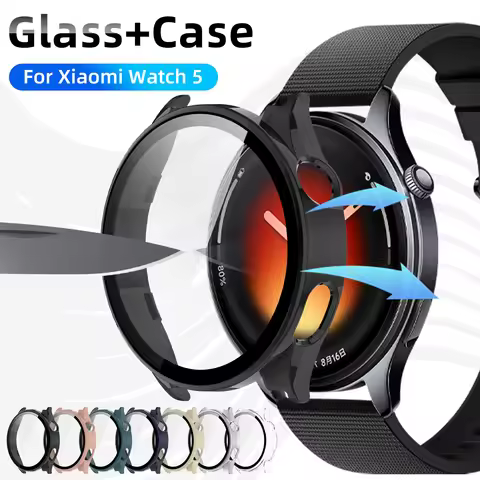 Case for Xiaomi Mi Watch 5 Tempered Glass Screen Protector & Hard PC Protective Bumper for Xiaomi Wa