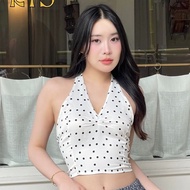 Sistersfabric - Bouquet Helter Tank เสื้อสายเดี่ยวผูกคอสีขาว ลายpolkadot