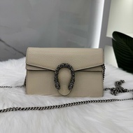 Gucci古馳Dionysus酒神mini 白色鑽扣全皮鏈條斜挎包