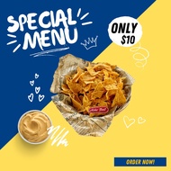 Keropok Tortilla/Nachos 1Kg pedas/BBQ keju