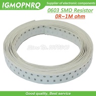 100pcs 0603 SMD 1/8W chip resistor resistors 0 ohm - 10M ohm 0R 4.7R 100R 200R 220R 1K 4.7K 4K7 10K 