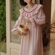 玫瑰粉色 法式少女甜美翻領洋裝 宮廷風連身裙 含棉質裡佈防透光