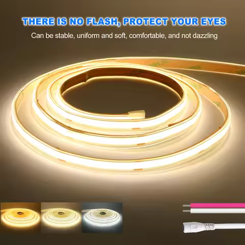 5M 10M 12V 24V COB LED Strip Light IP67 Waterproof DC Plug/2Pin Wire RA90 480LEDs/m Hight Bright Fle