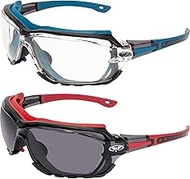 Global Vision 2 Pair Octane One Piece Lens Sport Motorcycle Riding Safety Glasses ANSI Z87.1 with Bl