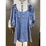 Urban Revivo Jeans Mini Dress Decorated With Puffy Sleeves Secondhand Very Cute.