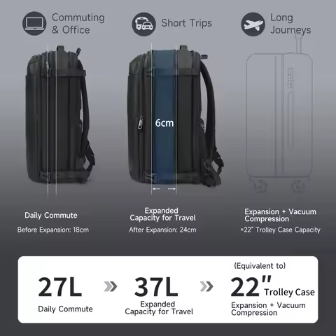 Tigernu Expandable Vacuum Compression 27L-37L Hiking Travel Laptop Backpack For 17inch Storage Pack 