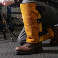 [Abbraccia] Bovine Leather Welder Leg Guards Flame Retardant Leather Yellow Long Velcro