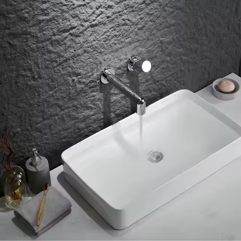 AITANA Luxury Chrome Brass Wall Mounted Bathroom Faucet Simple Design Embedded Single Handle Hot and