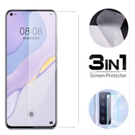 3 in 1 Carbon Fibre Back Cover Sticker + Camera Lens Film + Tempered Glass Screen Protector For Huawei P20 Pro P30 P40 Lite Mate 20 Honor 8X Nova 3i 5T 8 7 SE 7i Y7A Y7P Y6P Y5P Y7 Y9 Prime 2019
