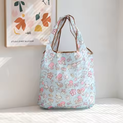 Cute Cartoon Little Twin Stars Portable Foldable Supermarket Shopping Bag Large Eco-friendly Grocery