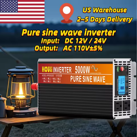 HOULI Pure Sine Wave Inverter 12V/24V to 110V for Car & Home Use 2000W~5000W Car Portable Tools Effi