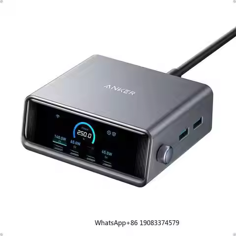 Anker Prime 250W GaN Charger Prime USB C Charging Station,Ultra-Fast 6-Port, 2.26" LCD Display and S