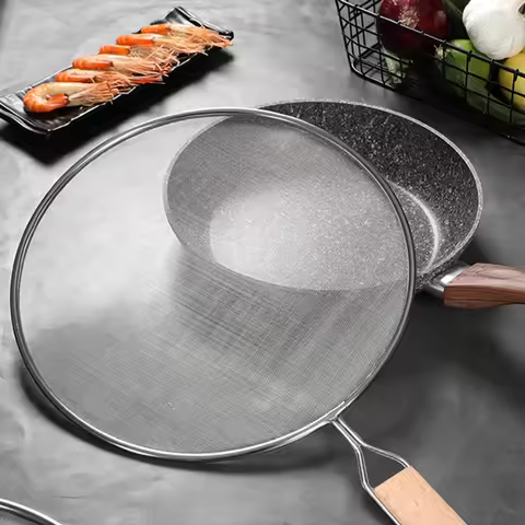 Frying Pan Splash Guard Fine Mesh Cover Strainer Grease Guard With Handle Household Frying Pan Stain