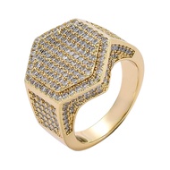 Unique Hip-Hop Men's Hexagonal Ring Hip-Hop Micro-Set Zircon Hip-Hop Ring