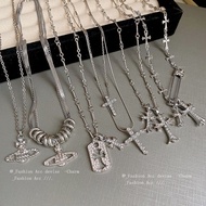 Empress Dowager Cixi Zircon Cross Planet Necklace Versatile Sweater Chain Fashion Accessories Female