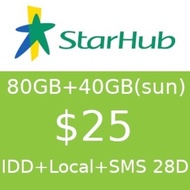 Starhub Prepaid $25 / Data 120GB (80 GB + 40 GB(Sun)) (4 Week) / Top Up / Renew / Recharge