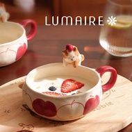 Salad bowl, hand-painted apple cat ceramic bowl, ins-style breakfast dessert yogurt bowl