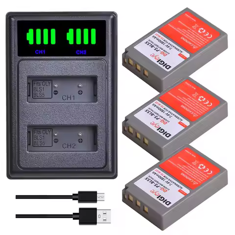 1800mAh Battery + LED Dual Charger for BLS-5, BLS-50, PS-BLS5 Olympus OM-D E-M10,PEN E-PL2,E-PL5,E-P