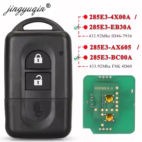 jingyuqin Keyless Remote key 433MHz ID46/4D60 for Nissan X-trail Qashqai Pathfinder Micra NV200 285E