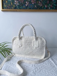 手工鉤織 Mia 手袋手提袋單肩手袋白色針織鈎織編織手