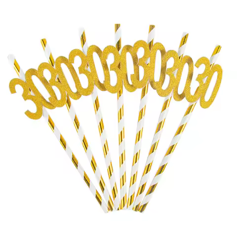 10/20pcs Glitter 30 40 50 60 Adult Birthday Gold Striped Paper Straws Happy 30th 40th Birthday party