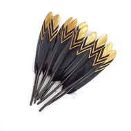 10Pcs Gold Dipped Black Goose Feathers for Decoration Golden Duck Feather Handicraft Accessories Tab