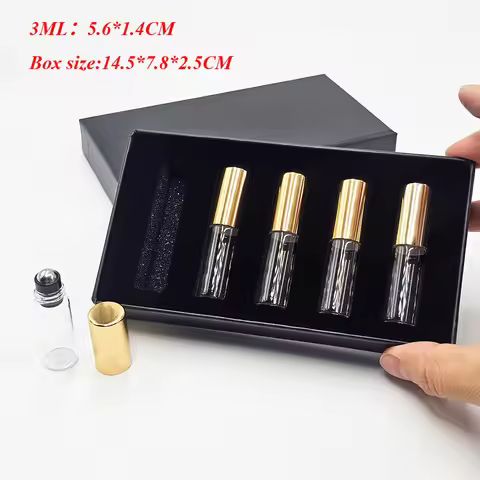 3ML Glass Bottles With Packaging Box Refill Roll‑on Vials For Essential Oil Perfume Wedding Souvenir