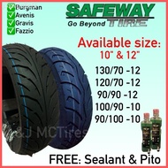 SAFEWAY TIRE 10" & 12", TUBELESS (FREE SEALANT & PITO) For Burgman, Gravis, Avenis, Fazzio, etc.