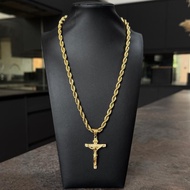9ct Gold Rope Chain Necklace With Cross Pendant Charm Mens Boys Teens Gold Filled