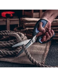 重型剪刀工業多用途剪刀，銳利的鈦鍍防銹不銹鋼家用剪刀，切割皮革繩索布料塑料，舒適握把，10英寸