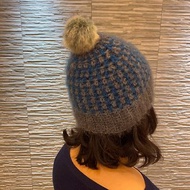 純手工編織毛帽 - 灰藍雙色 - 毛球可拆-僅此一頂
