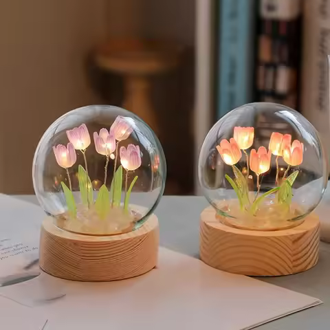 Tulip Night Light Cute Bedroom Room Decor Floral Lamp Valentines Day Gift Lampara Tulipanes Girlfrie